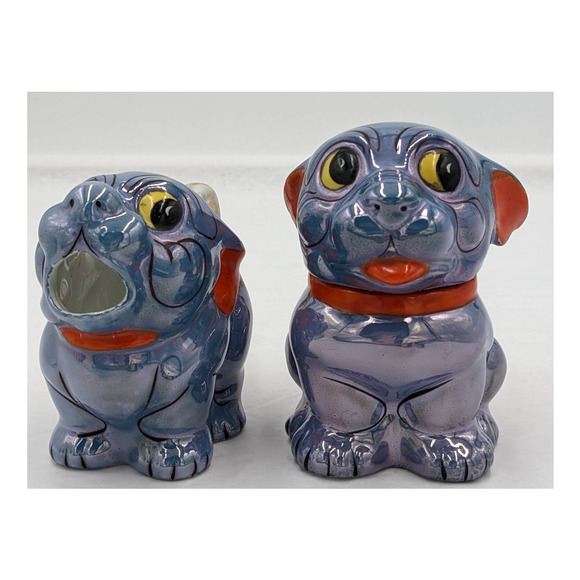 Japanese Bonzo Dog Fu Blue Lusterware Sugar Creamer Hand Painted Anthropomorphic - Picture 2 of 13